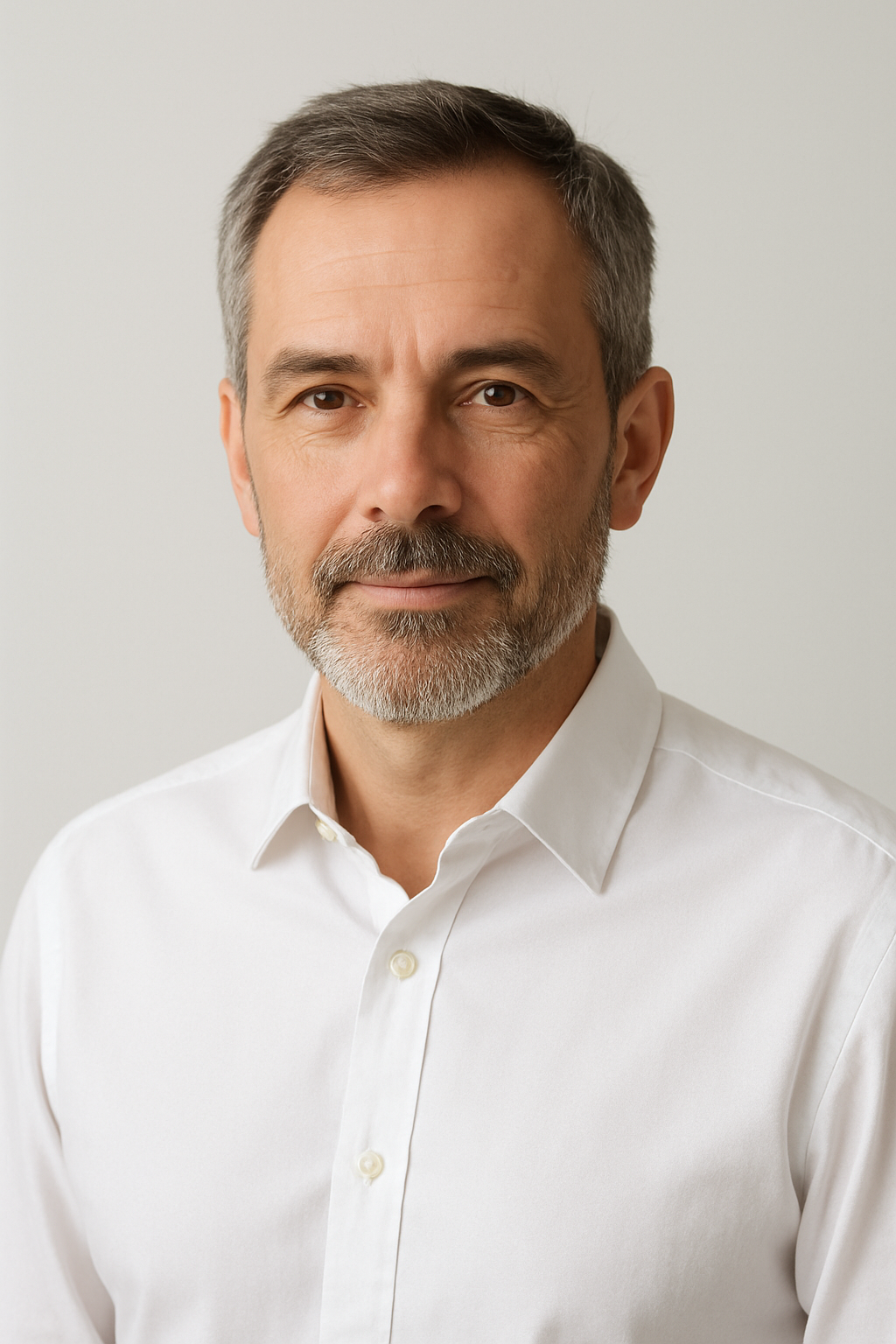 50-year-old man in white shirt, GraceKeeper author portrait.